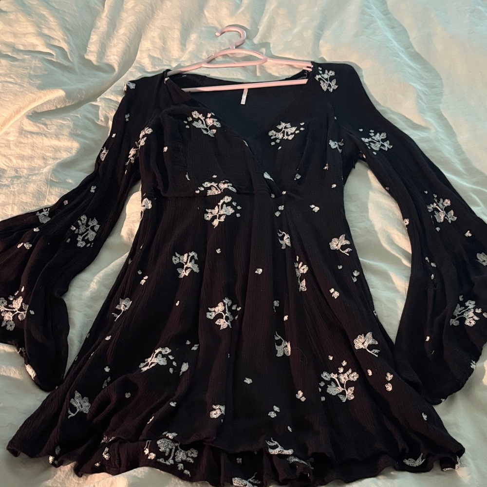 Free People Black Floral Mini Dress